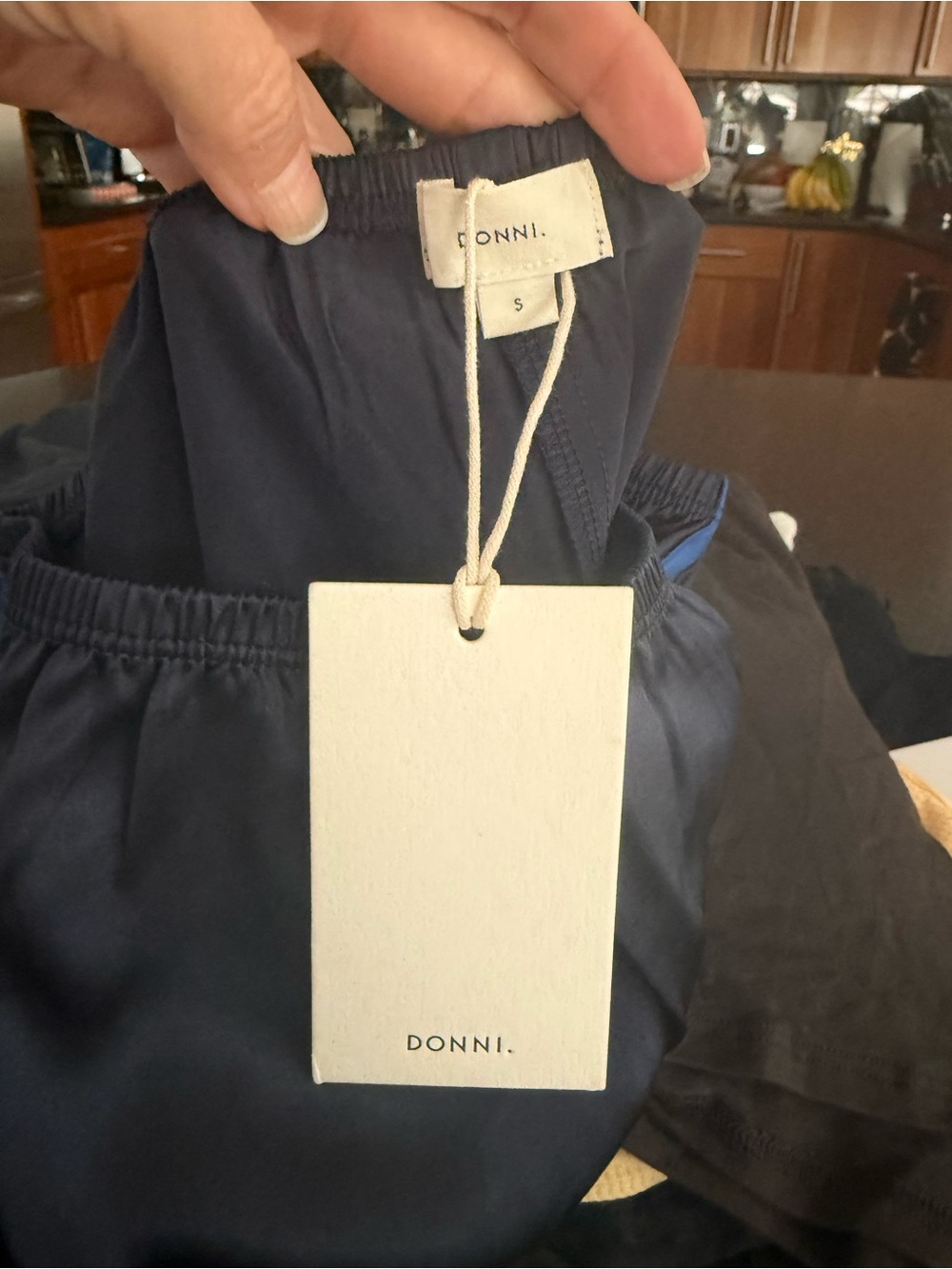 DONNI. THE SILK STRIPE SIMPLE PANT Navy Sz S - Picture 6 of 6